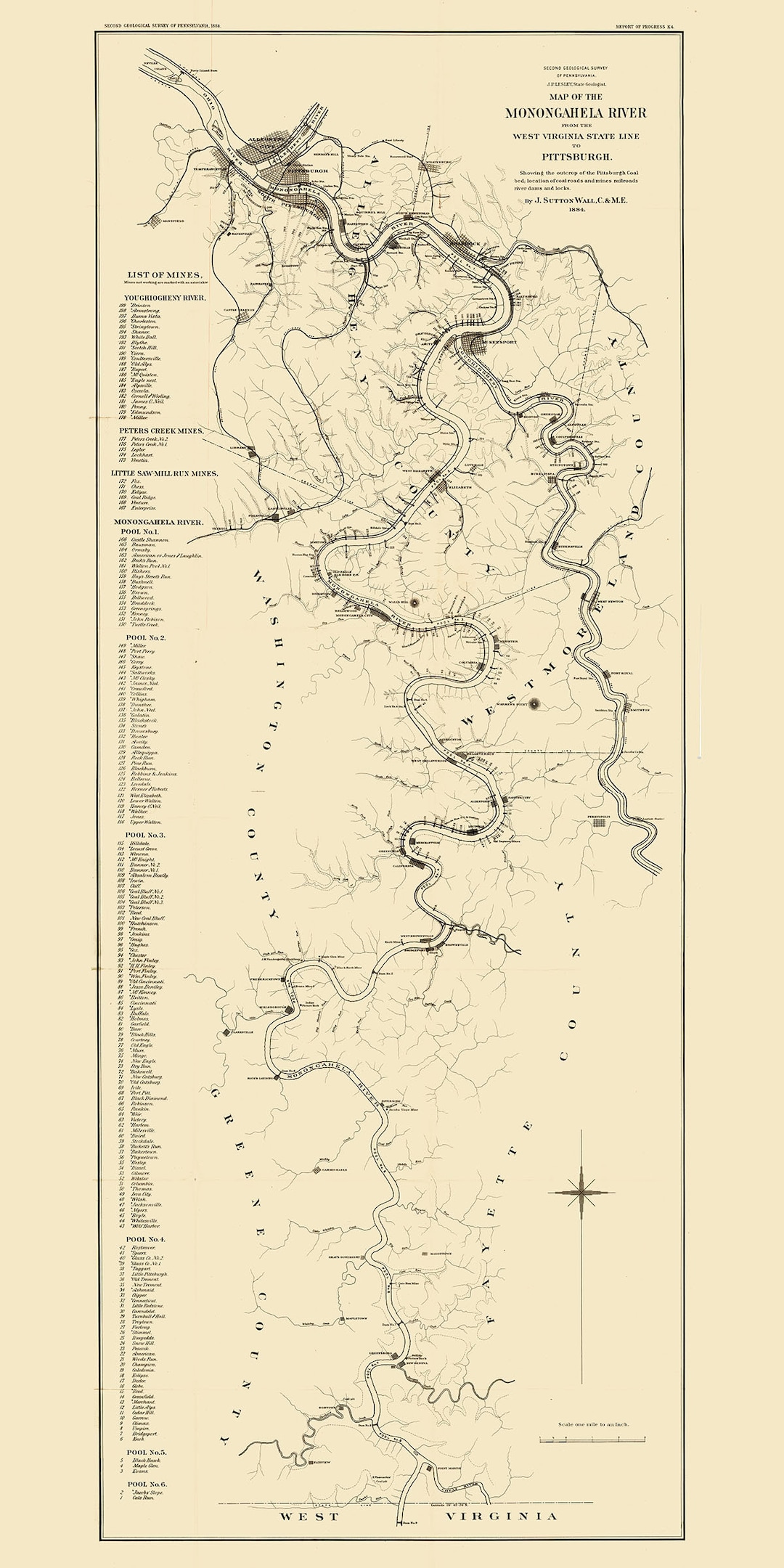 1884 Map of Coal Mines Along the Monongahela River Pennsylvania Etsy