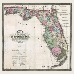 1874 Mappa dello stato della Florida