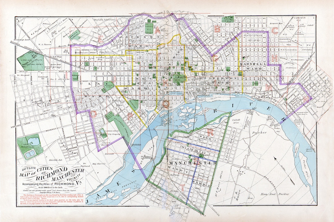 1877 Map of Richmond Virginia and Manchester Etsy