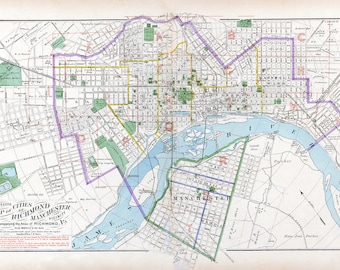 1877 Map of Richmond Virginia and Manchester