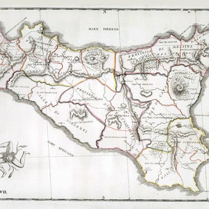 1825 Kaart van Sicilië, Italië