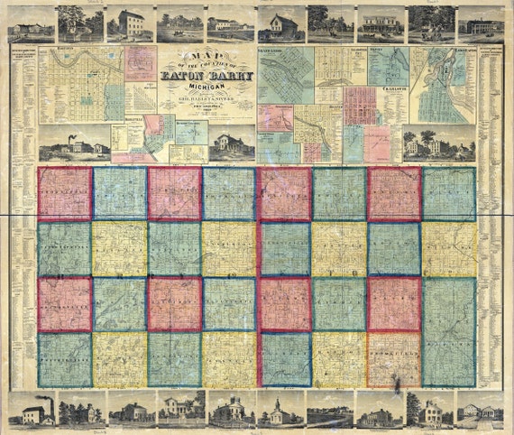 Barry County Michigan Map 1860 Farm Line Map Of Eaton And Barry County Michigan Hastings | Etsy  Ireland
