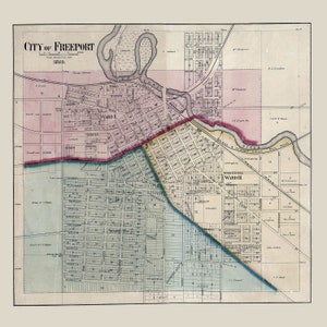 Carte 1859 Ville de Freeport, Illinois