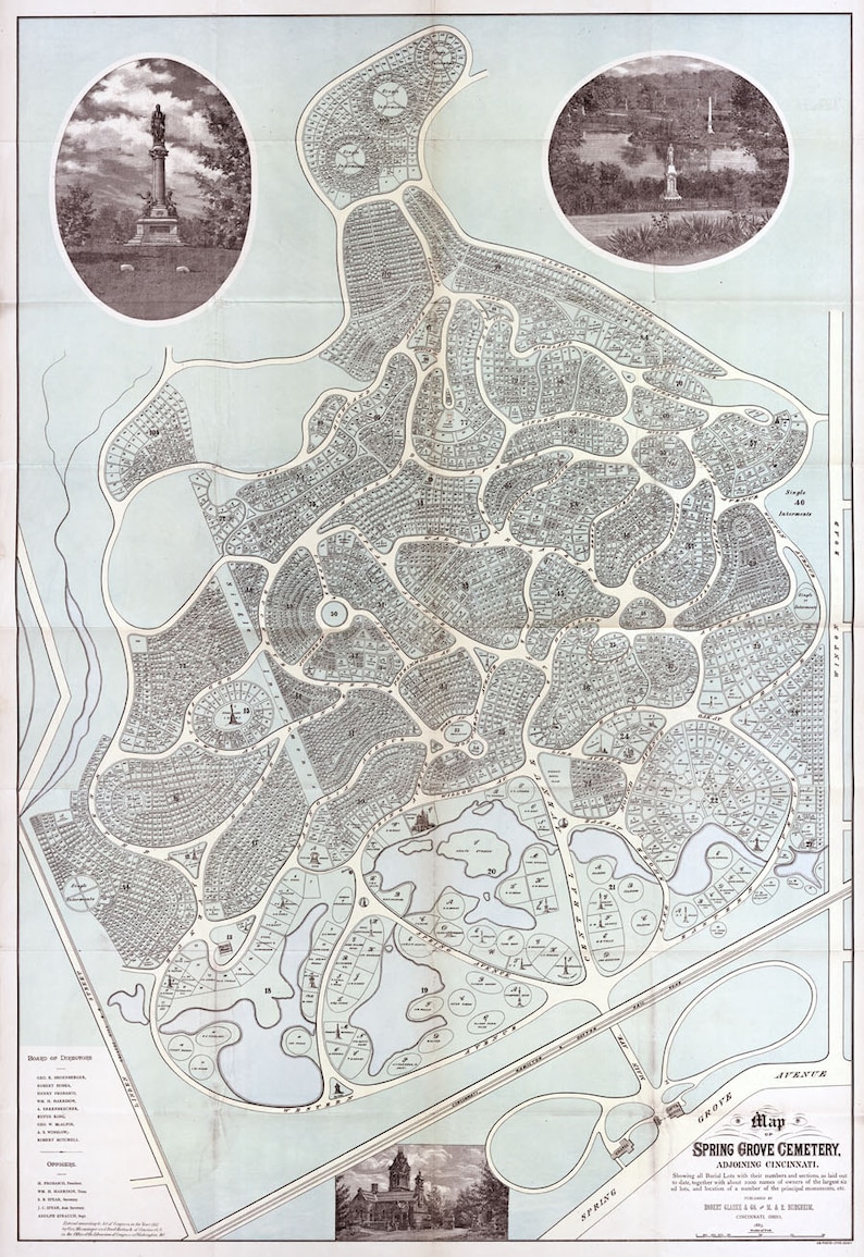 1883 Map of Spring Grove Cemetery Cincinnati Hamilton County  Etsy