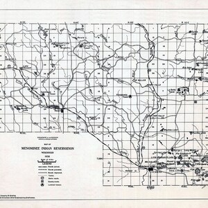 1938 Map of Menominee Indian Reservation Wisconsin