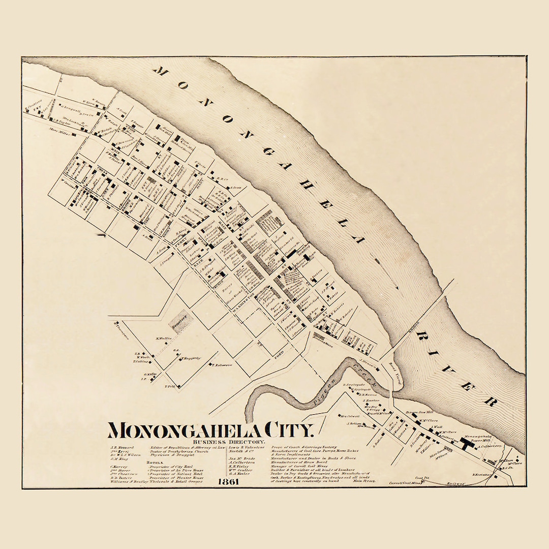 1861 Town Map of Monongahela City Washington County Pennsylvania Etsy
