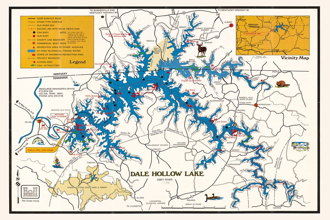 1976 Map of Dale Hollow Lake Tennessee and Kentucky Etsy