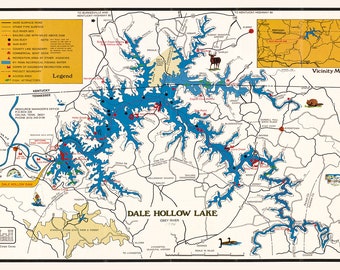 1976 Map of Dale Hollow Lake Tennessee and Kentucky