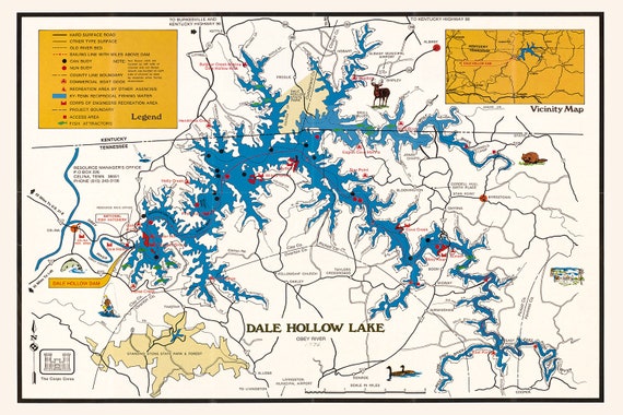 1976 Map of Dale Hollow Lake Tennessee and Kentucky - Etsy