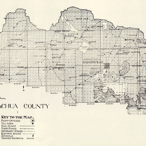 1914, carte du comté d'Alachua, en Floride, à Gainesville