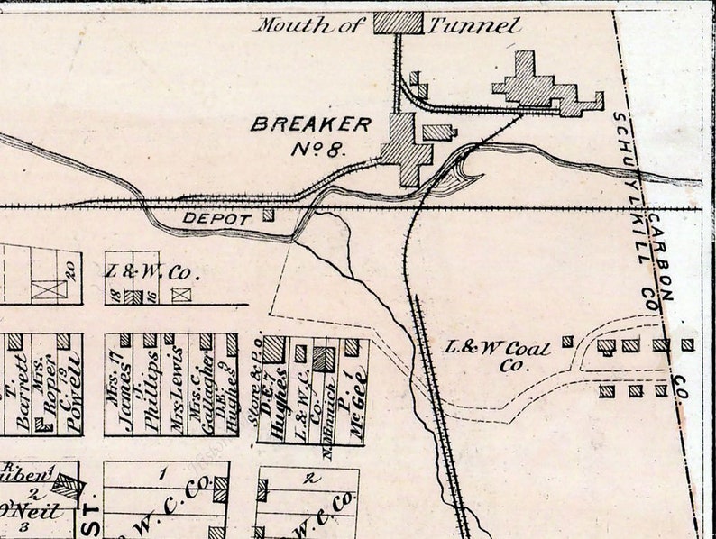1875 Town Map of Coaldale Schuylkill County Pennsylvania Etsy