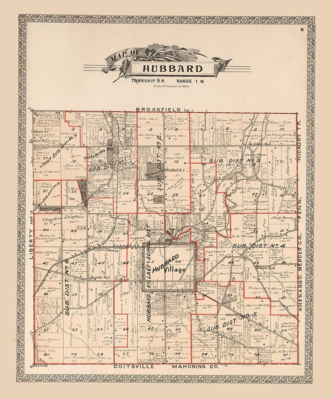 1899 Map of Hubbard Township Trumbull County Ohio Etsy