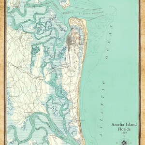 1919 Carte d'Amelia Island en Floride Fernandina Beach