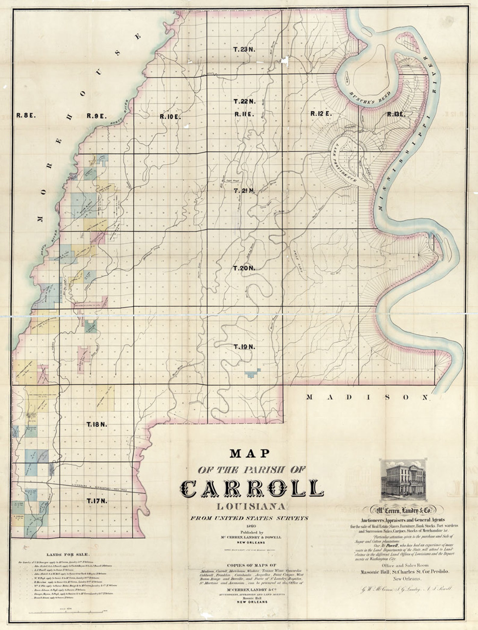 1860 Map of Carroll Parish county Louisiana Etsy