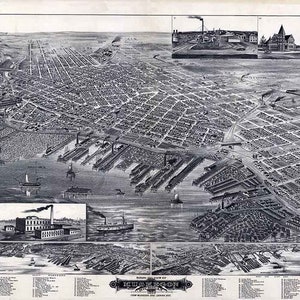 1889 Panoramakarte von Muskegon Arten
