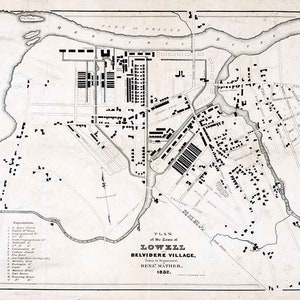 1832 Map of Lowell and Belvidere Village Massachusetts