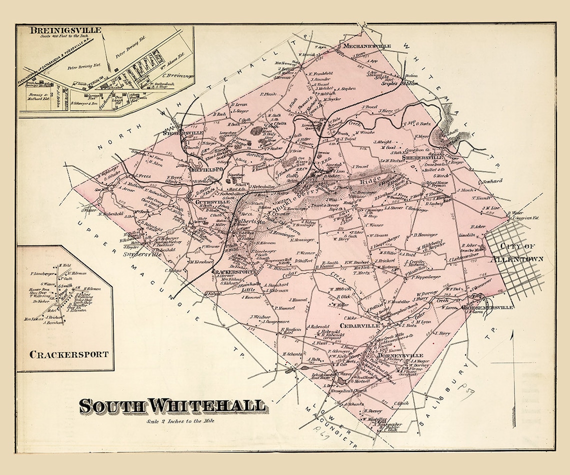 1876 Map of South Whitehall Township Lehigh County Etsy
