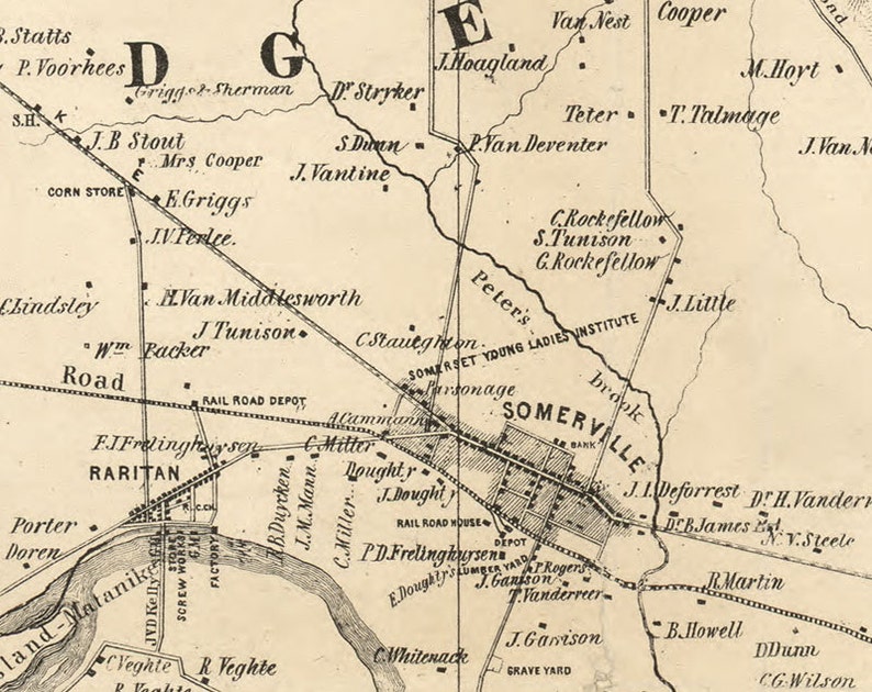 1850 Map of Somerset County New Jersey From Original Surveys Etsy
