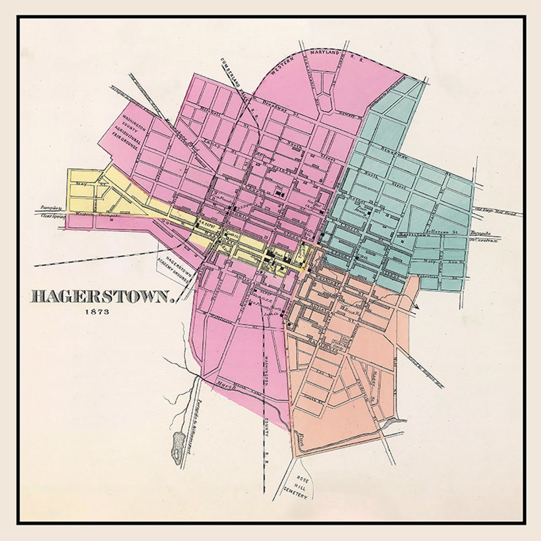 1873 Town Map of Hagerstown Maryland image pic