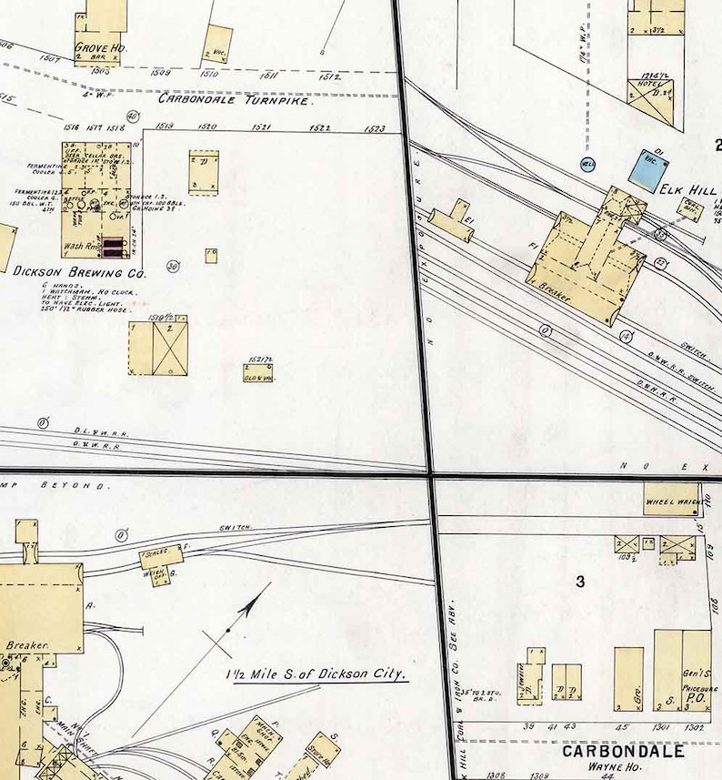 1897 Town Map of Dickson City Lackawanna County Pennsylvania Etsy