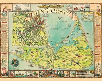 1946 Map of Nantucket Massachusetts Illustrated