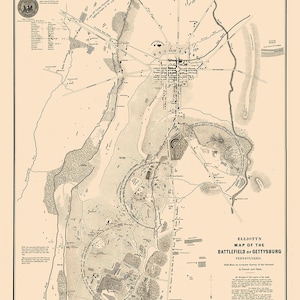1864 Map of the Gettysburg Pennsylvania Battlefield