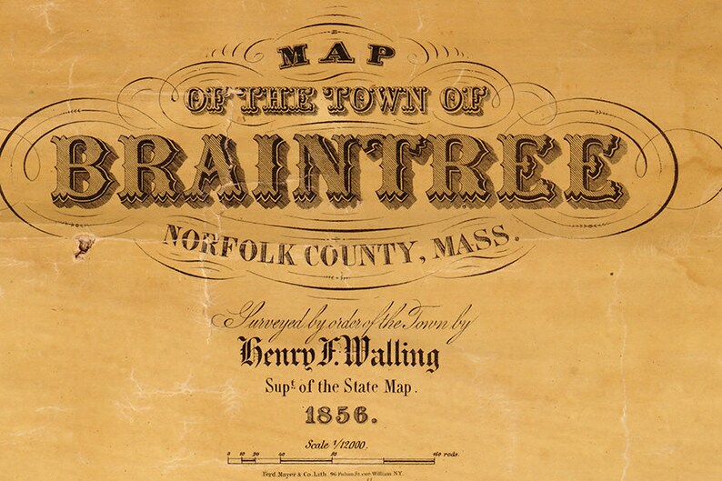 1856 Map of Braintree Norfolk County Massachusetts
