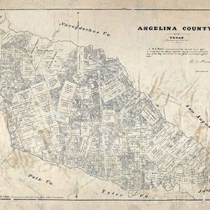 1879 Farm Line Map du comté d'Angelina au Texas