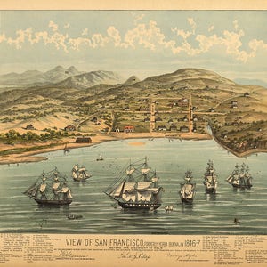 1847 Panorama-Karte von San Francisco Kalifornien