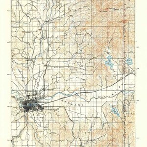 Topokaart uit 1901 van Spokane Washington Newman Lake