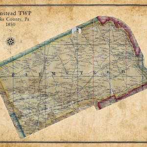 1850 Plan du canton de Plumstead, comté de Bucks, Pennsylvanie