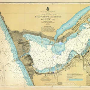 1901 Nautical Map of Muskegon Harbor & Lake Michigan