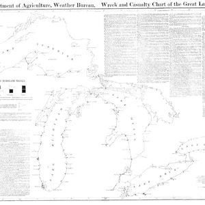 1894 Seekarte Karte der Schiffswracks in der Region der Großen Seen