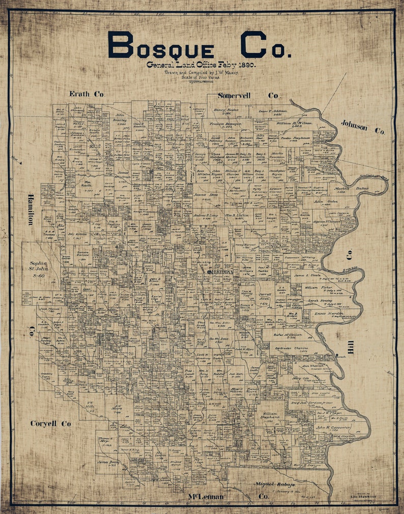 1890 Farm Line Map of Bosque County Texas - Etsy