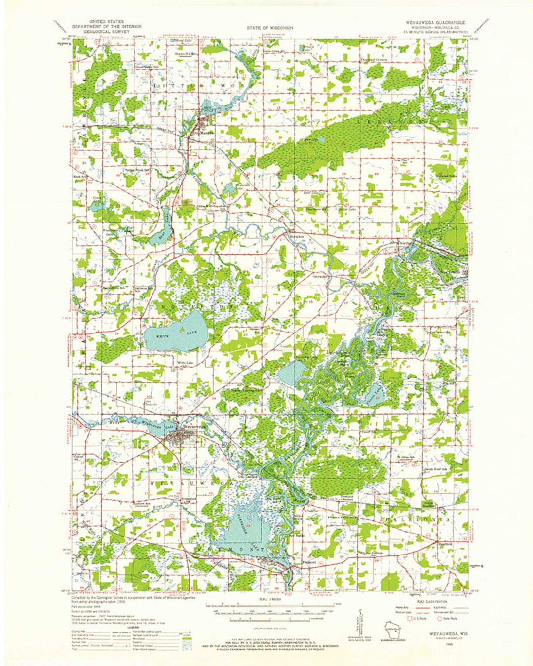 1956 Topo Map of Weyauwega Waupaca County Wisconsin Quadrangle Etsy