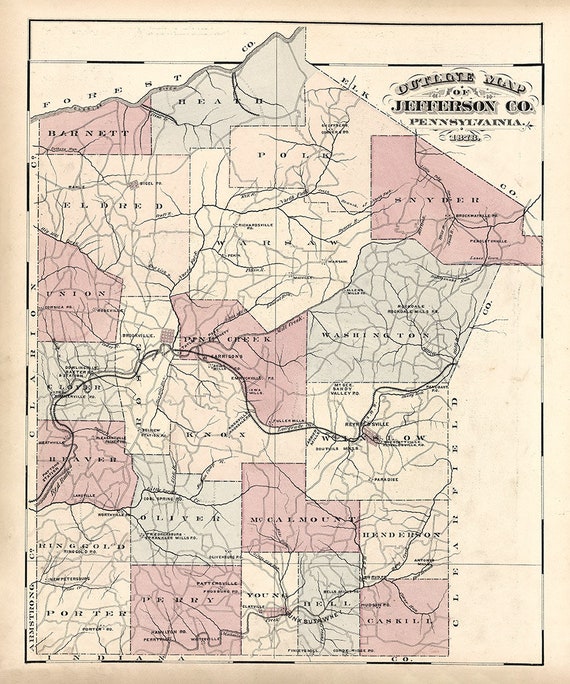 1878 Map of Jefferson County Pennsylvania - Etsy