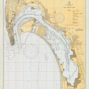 1933 Mappa nautica della Baia di San Diego in California