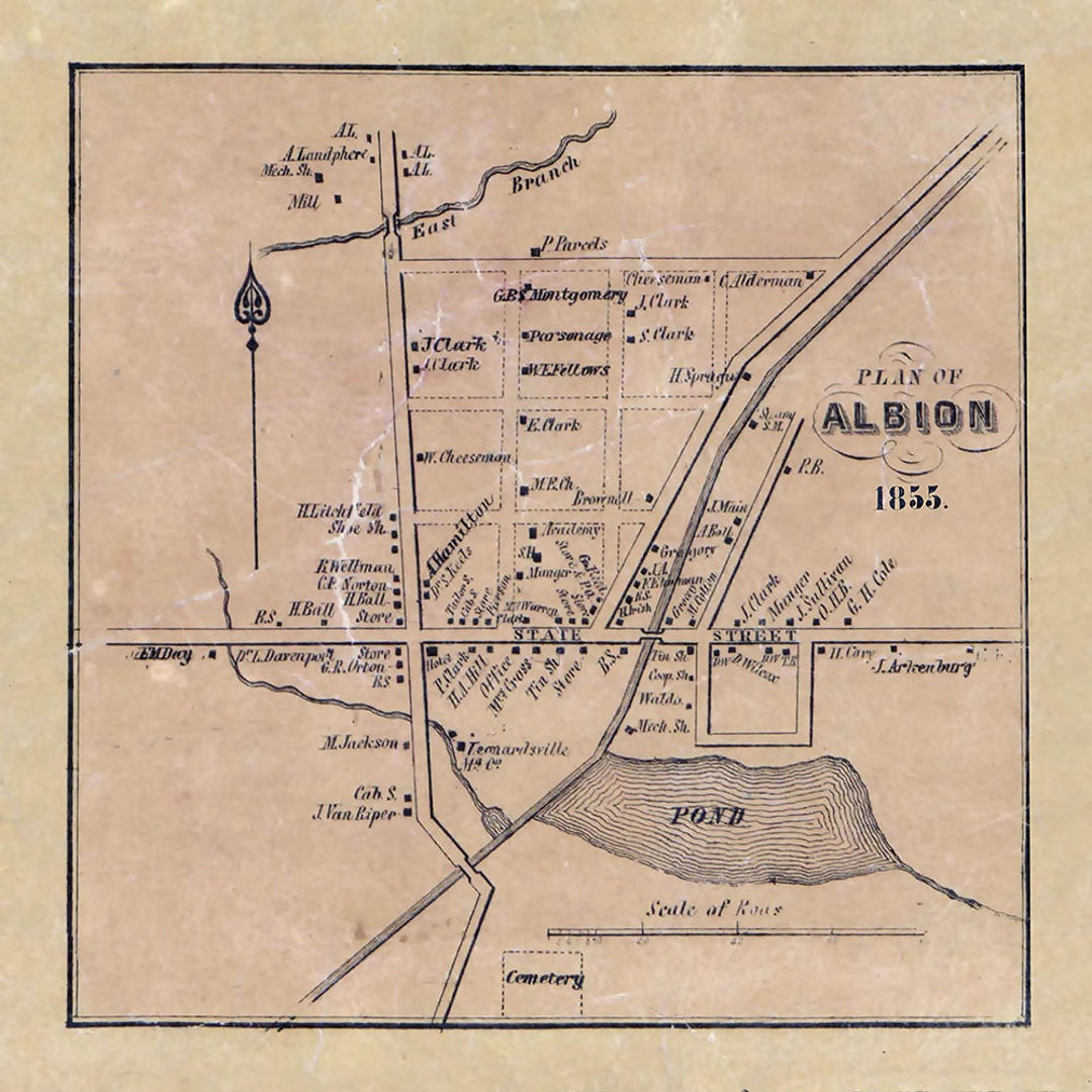 1855 Town Map of Albion Erie County Pennsylvania Etsy