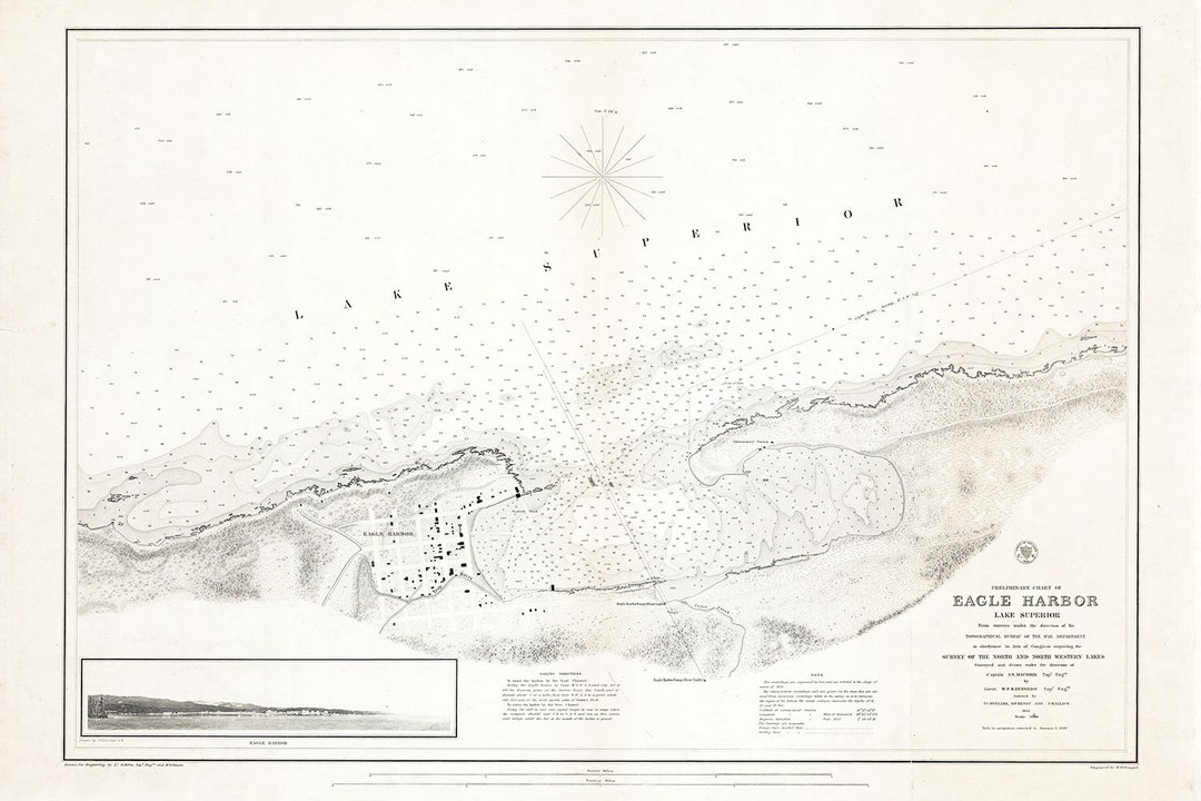 1858 Nautical Map of Eagle Harbor Lake Superior Etsy