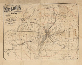 1870 Map of Saint Louis Missouri and Environs