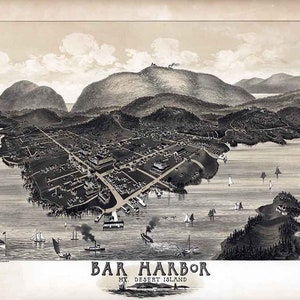 1886 Panorama-Karte von Bar Hafen Mount Desert Island Maine