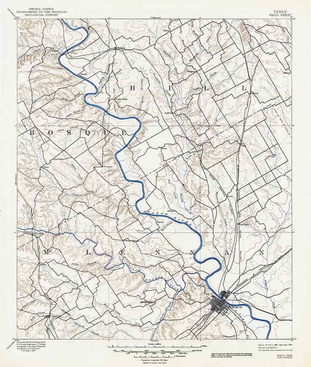 1892 Topo Map of Waco Texas Gatesville Granbury Etsy