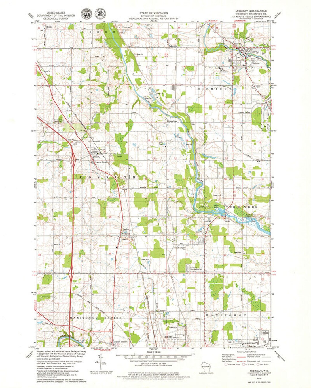 1978 Topo Map of Mishicot Wisconsin Quad Etsy