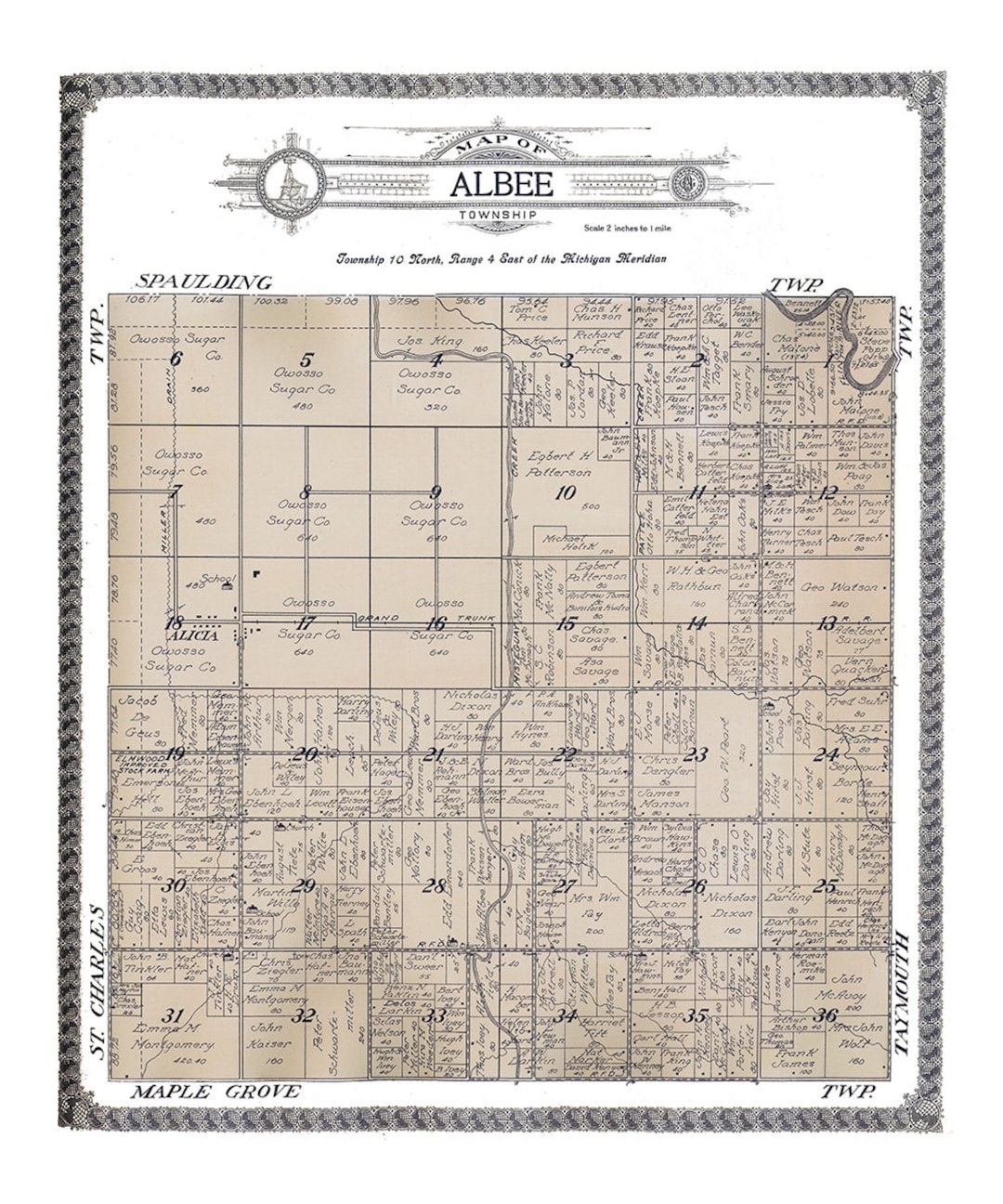 1916 Map of Albee Township Saginaw County Michigan Etsy