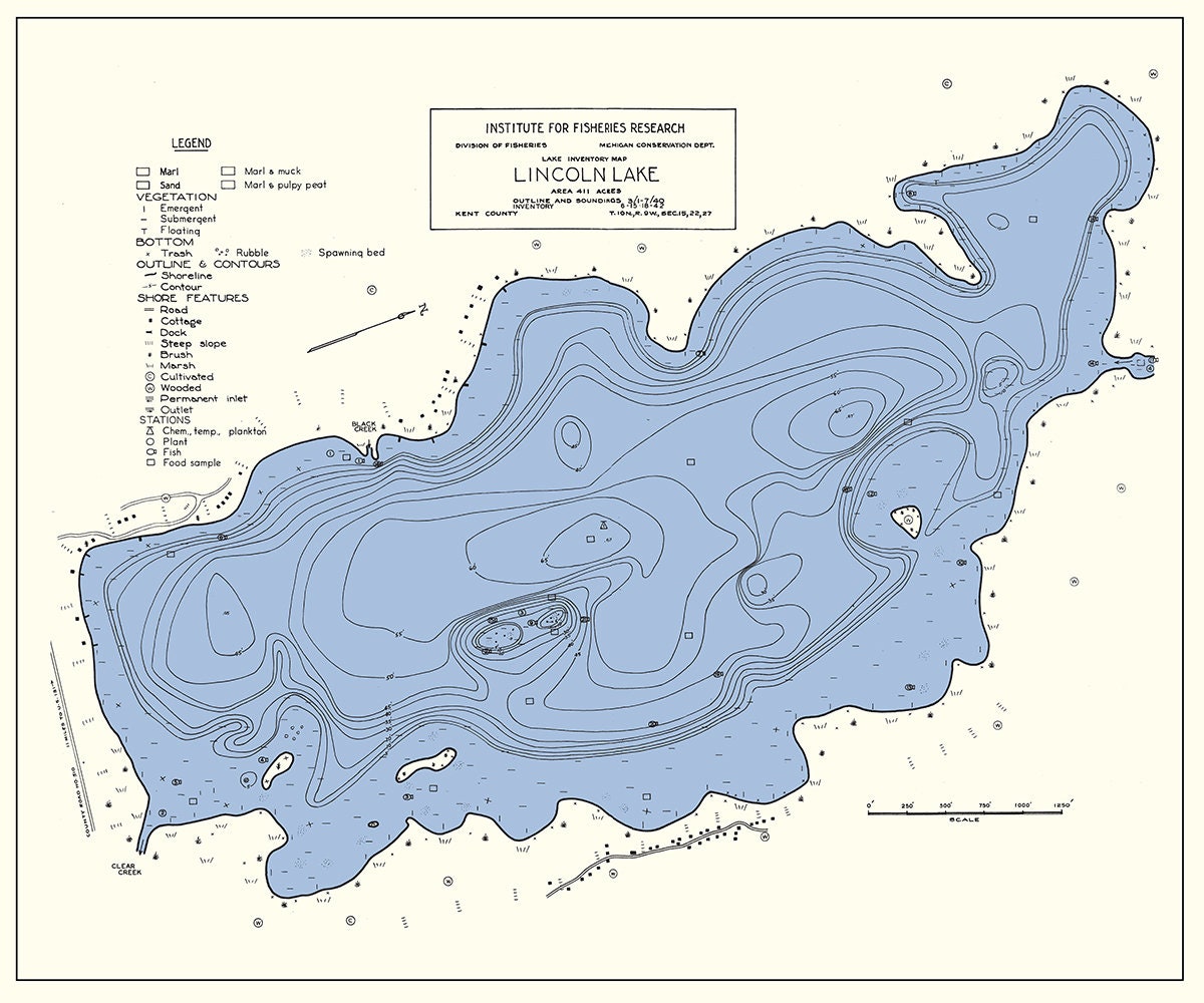 1942 Map of Lincoln Lake Kent County Michigan Etsy Ireland