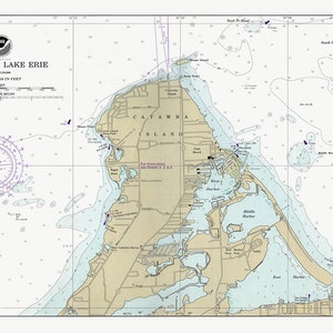 Mappa nautica del 1980 dell&#39;isola di Catawba, lago Erie
