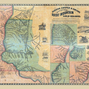 1861-Karte der Rocky Mountains in Gold, Colorado