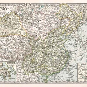 1897 Carte de l'empire chinois Hong Kong Pékin Tientsin