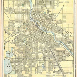 1900 Map of Minneapolis Minnesota Mississippi River