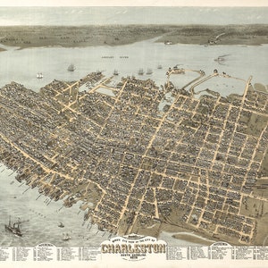 1872 Panoramic Map of Charleston South Carolina